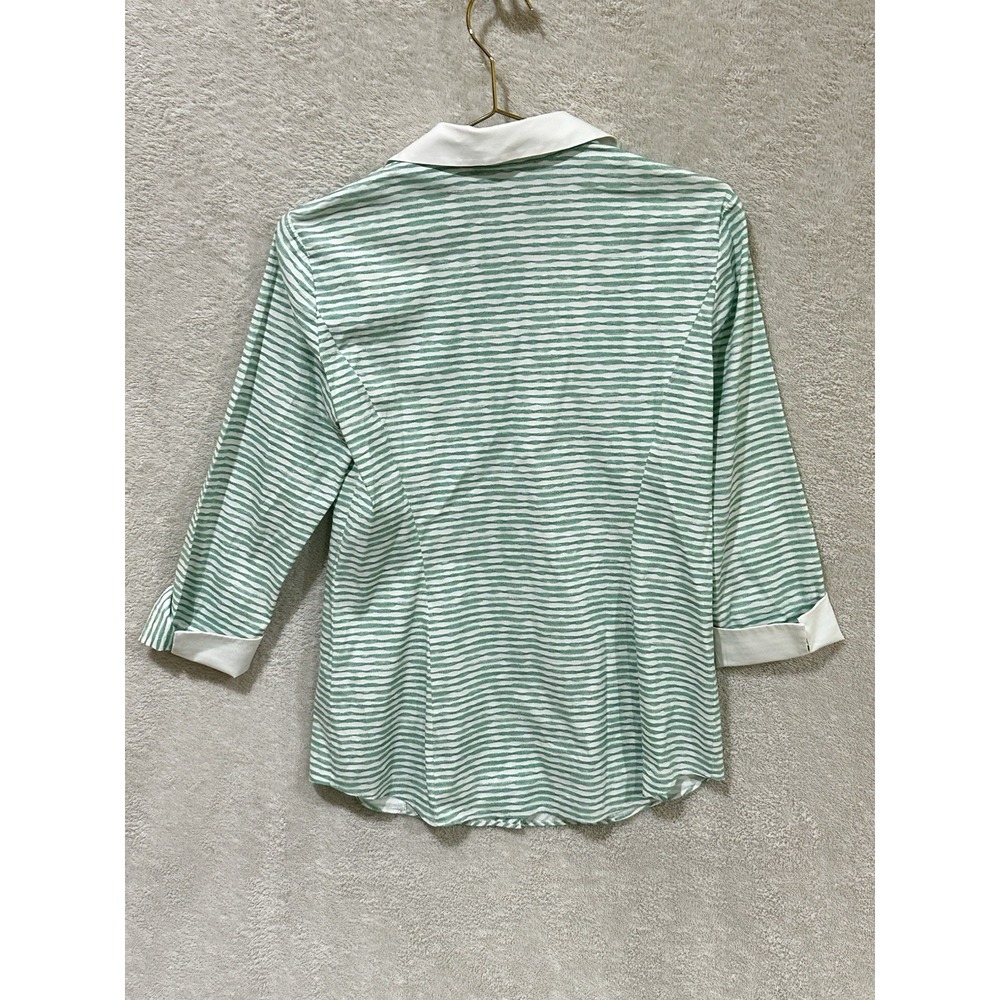 Lafayette 148 Striped Button Up Shirt Size 2 Green‎ White 3/4 Sleeve Luxury - Picture 5 of 6